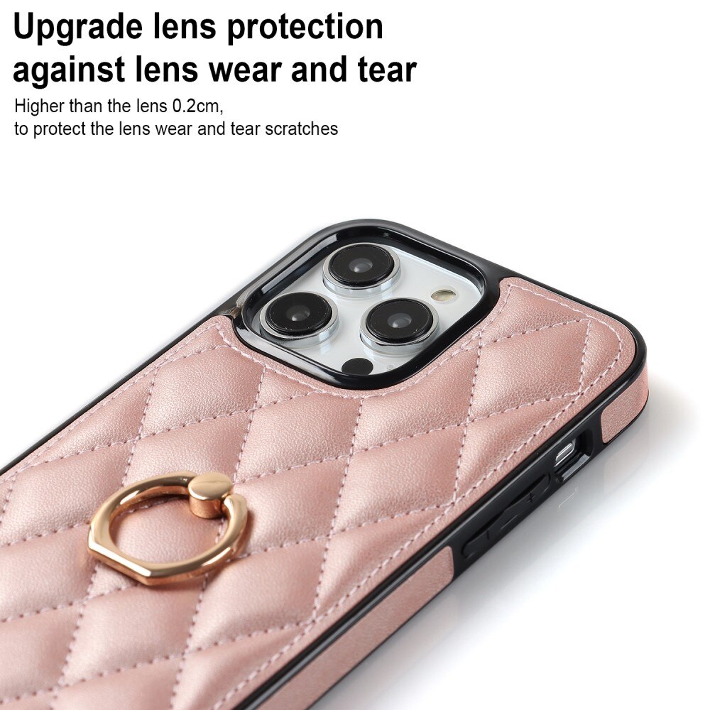 Cover Finger Ring iPhone 14 Pro Quilted oro rosa
