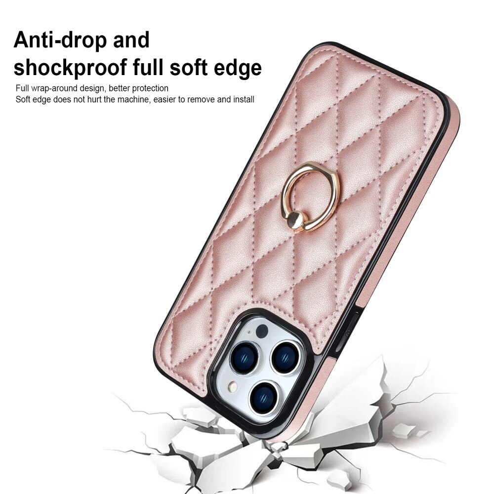 Cover Finger Ring iPhone 14 Pro Quilted oro rosa