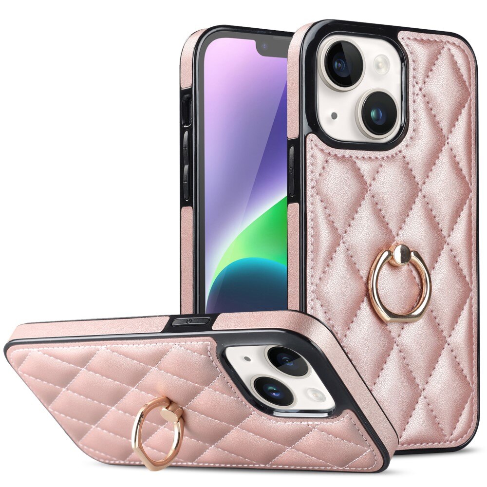 Cover Finger Ring iPhone 14 Quilted oro rosa