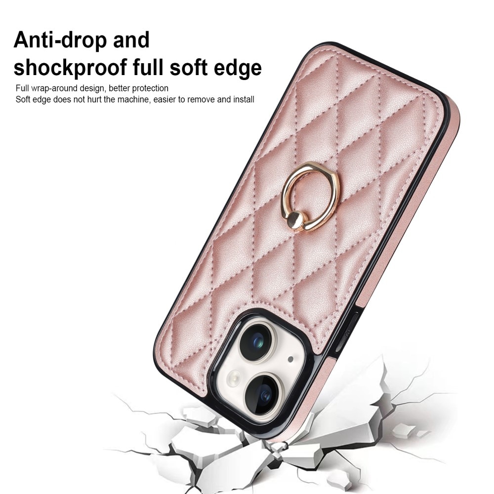 Cover Finger Ring iPhone 14 Quilted oro rosa