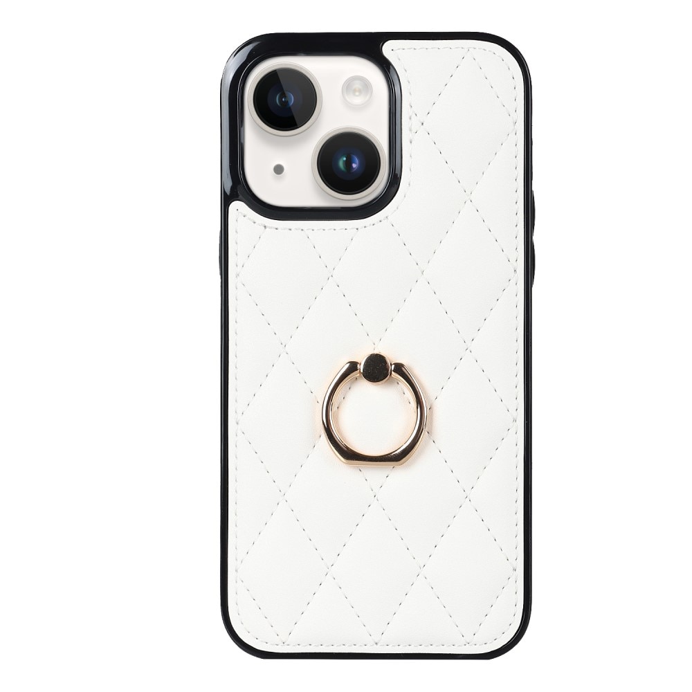 Cover Finger Ring iPhone 14 Quilted bianco