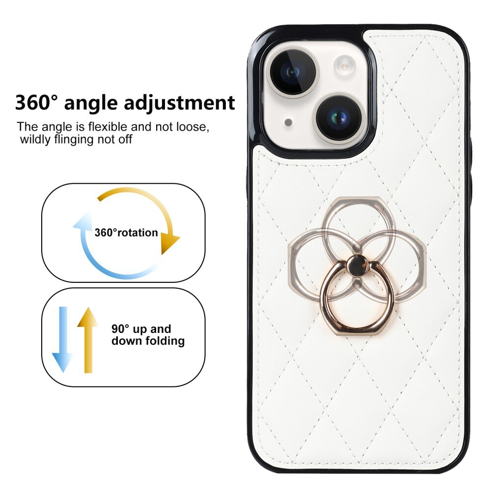 Cover Finger Ring iPhone 14 Quilted bianco