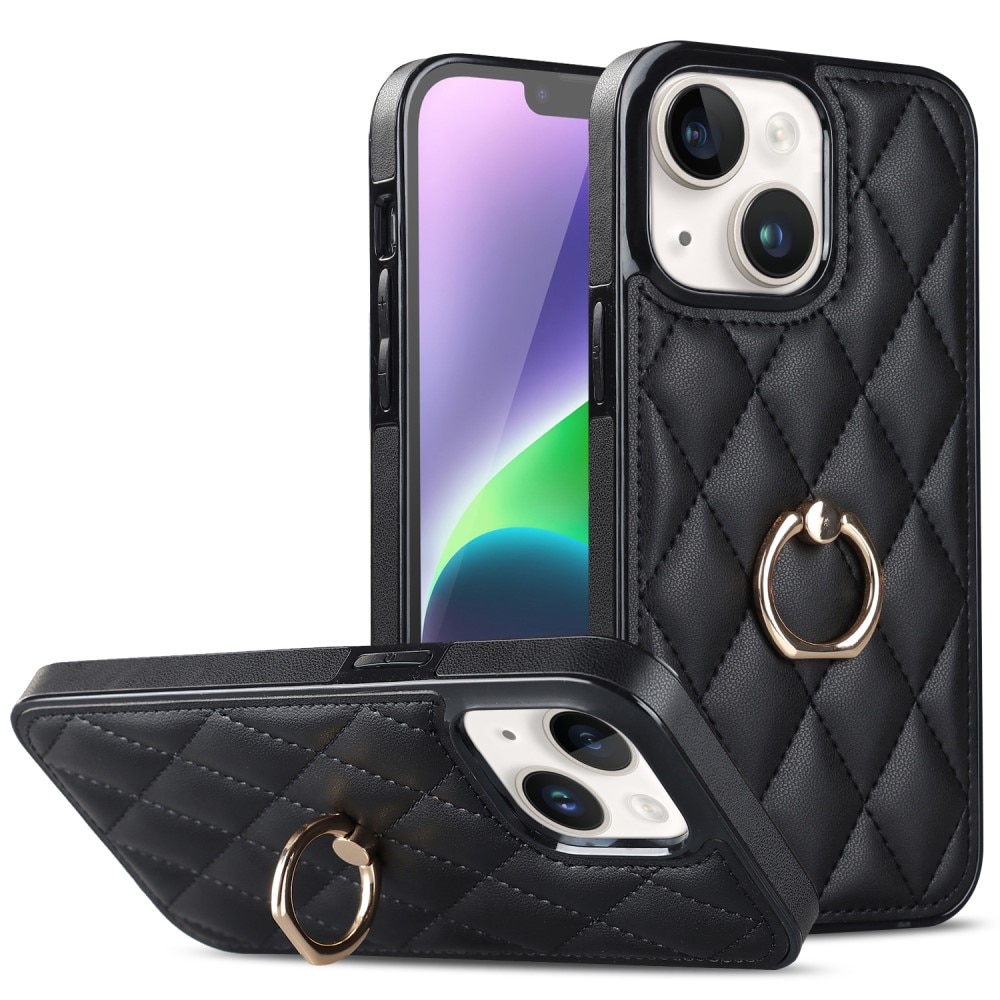 Cover Finger Ring iPhone 14 Quilted nero