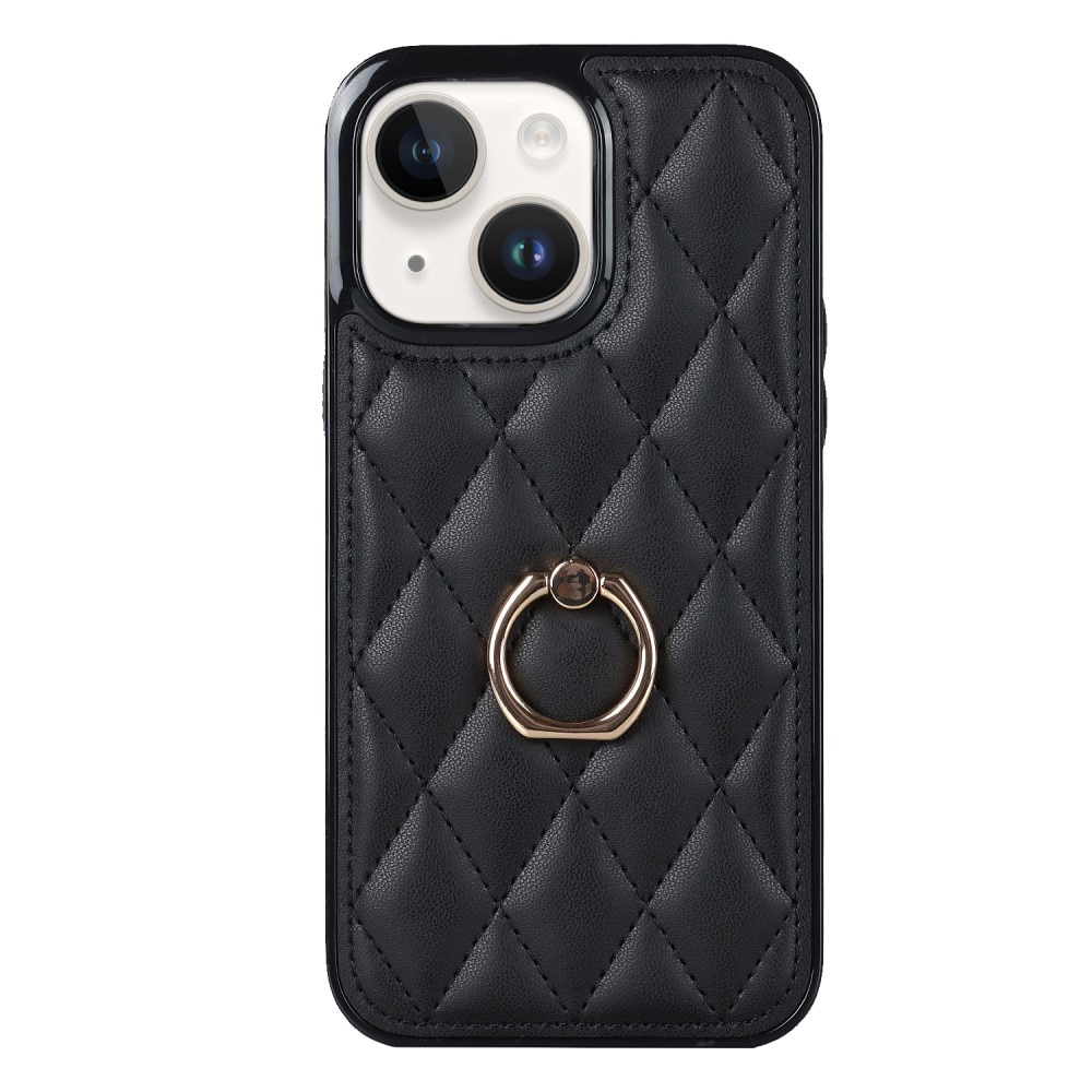Cover Finger Ring iPhone 14 Quilted nero