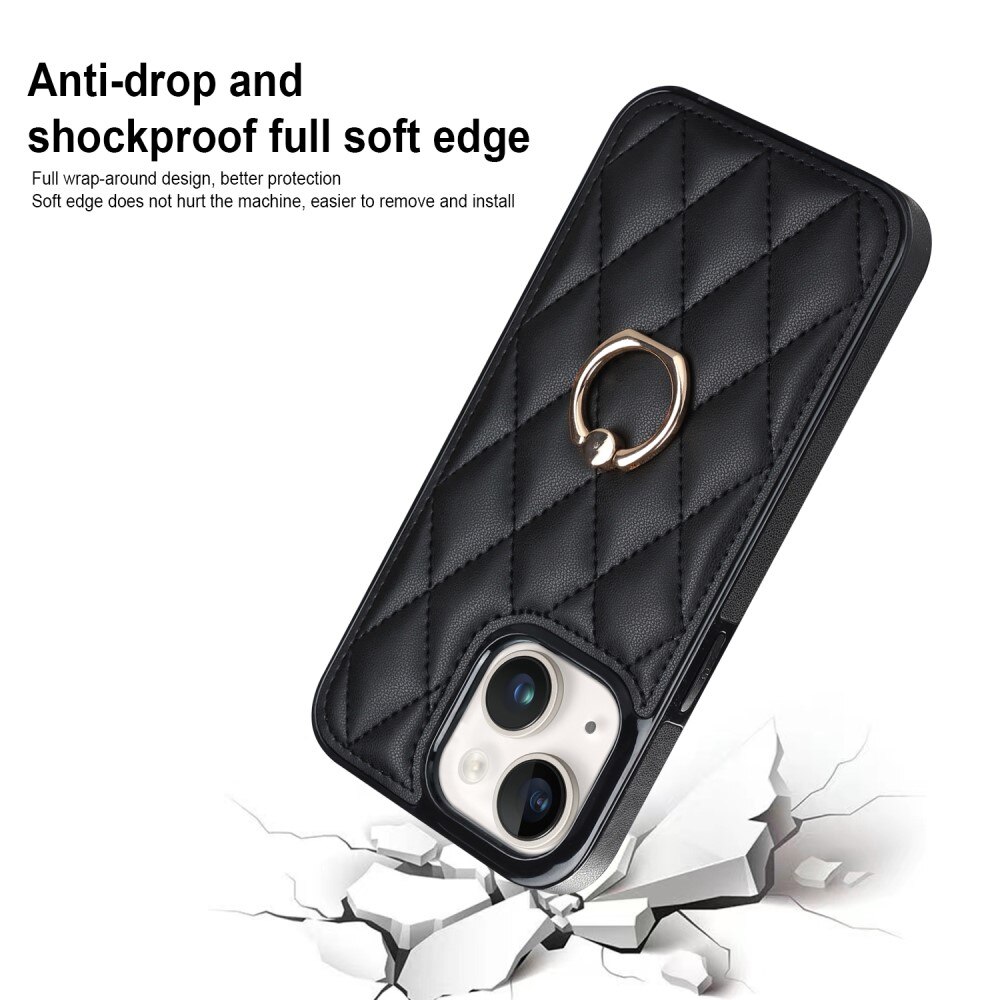 Cover Finger Ring iPhone 14 Quilted nero