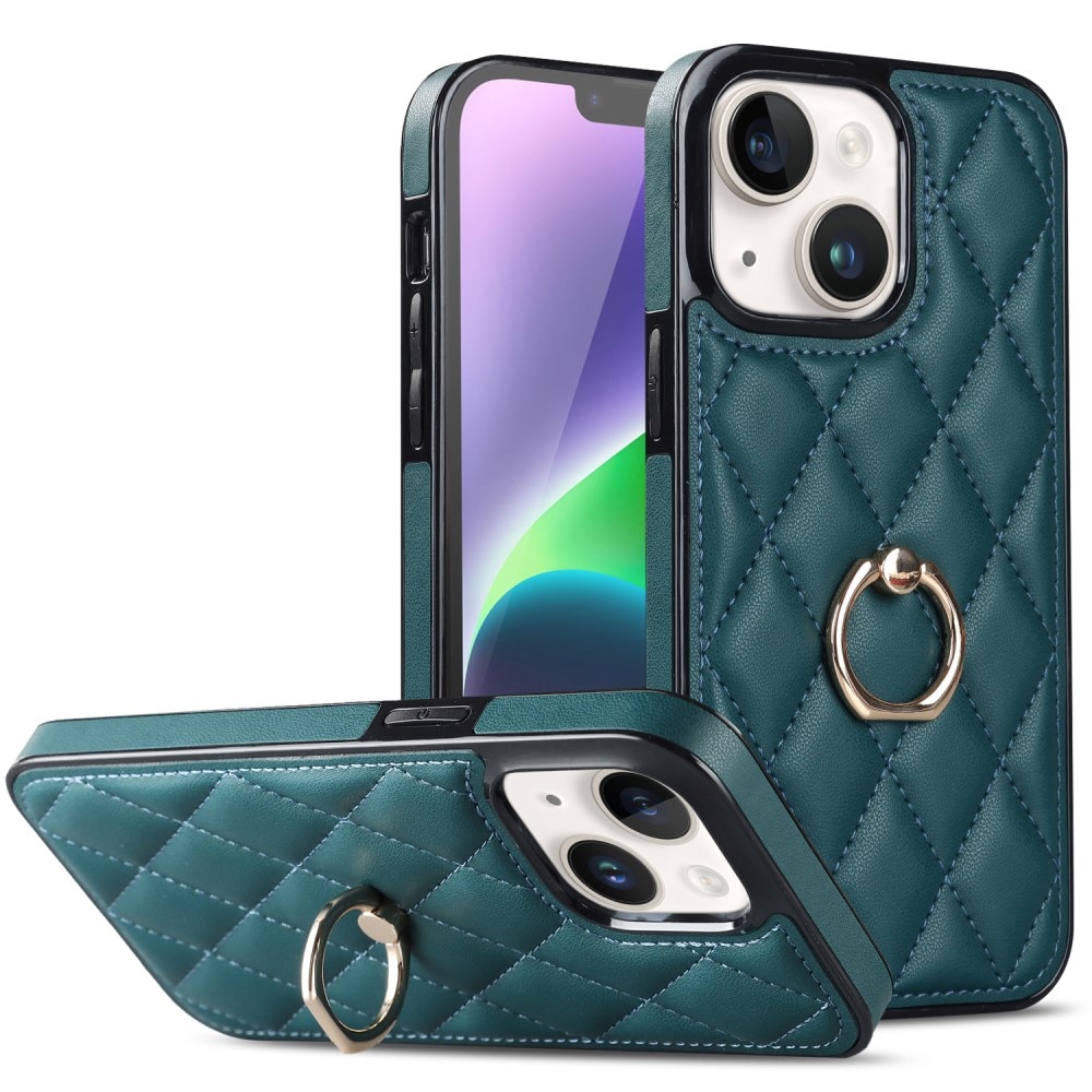 Cover Finger Ring iPhone 14 Quilted verde