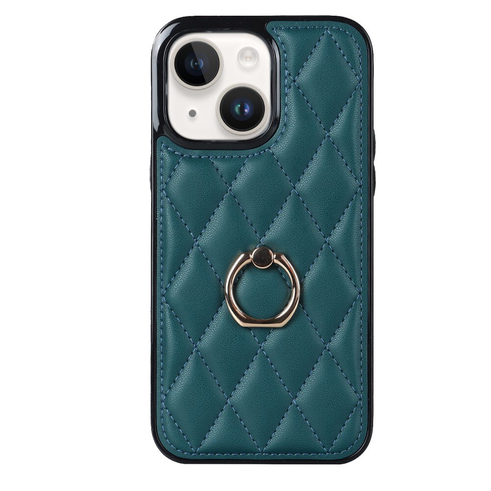 Cover Finger Ring iPhone 14 Quilted verde