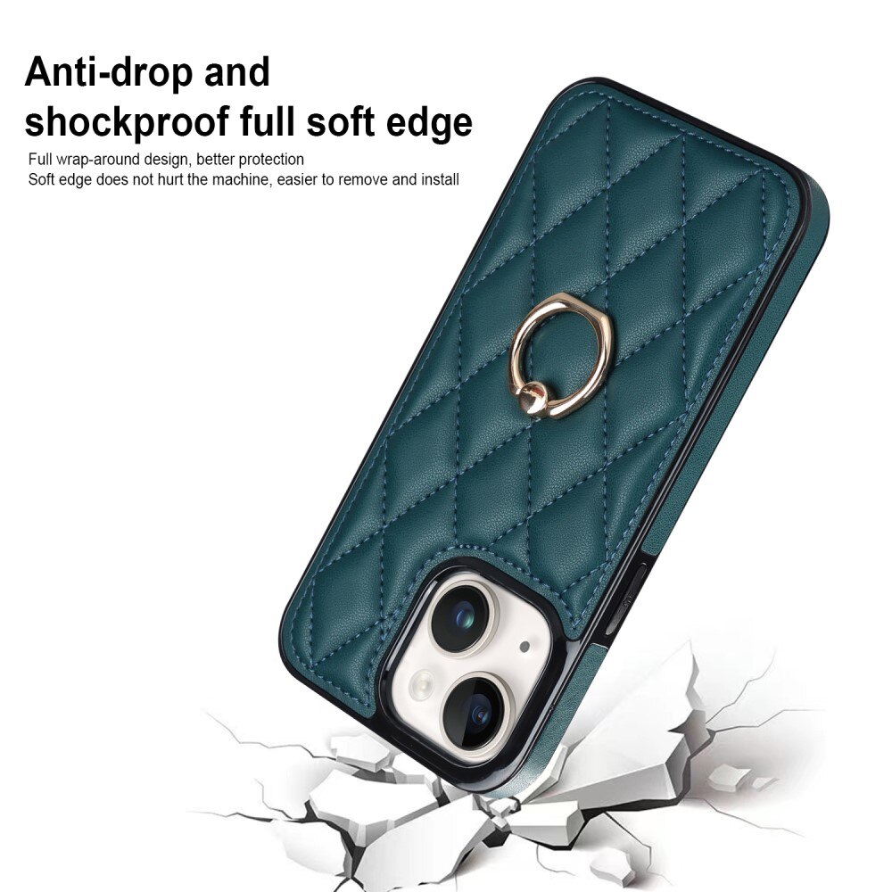 Cover Finger Ring iPhone 14 Quilted verde