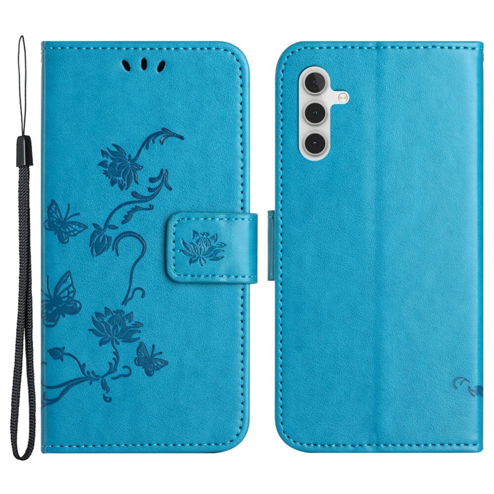 Custodia in pelle a farfalle per Samsung Galaxy A24, blu