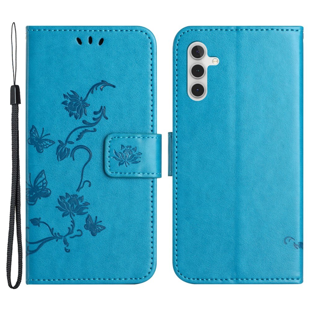 Custodia in pelle a farfalle per Samsung Galaxy A24, Blu