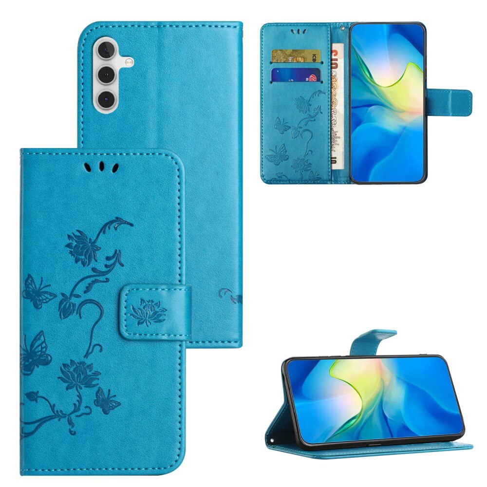 Custodia in pelle a farfalle per Samsung Galaxy A24, blu