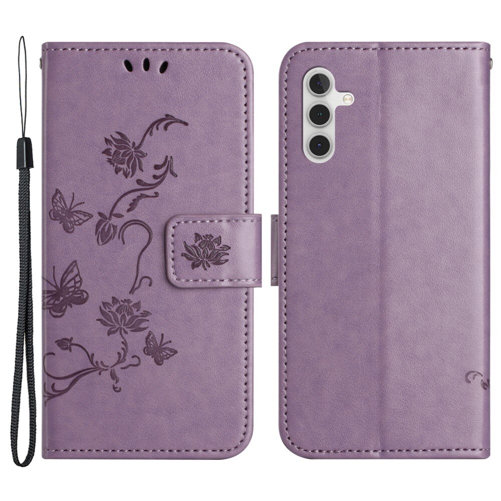 Custodia in pelle a farfalle per Samsung Galaxy A24, Viola