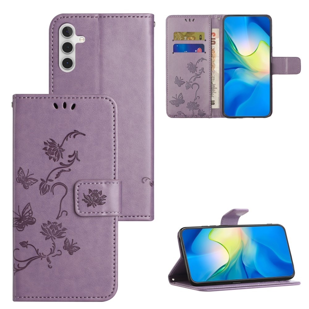 Custodia in pelle a farfalle per Samsung Galaxy A24, viola