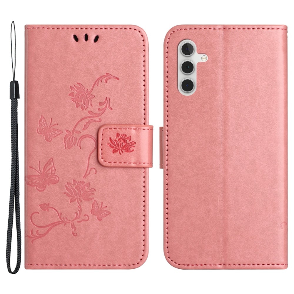 Custodia in pelle a farfalle per Samsung Galaxy A24, rosa