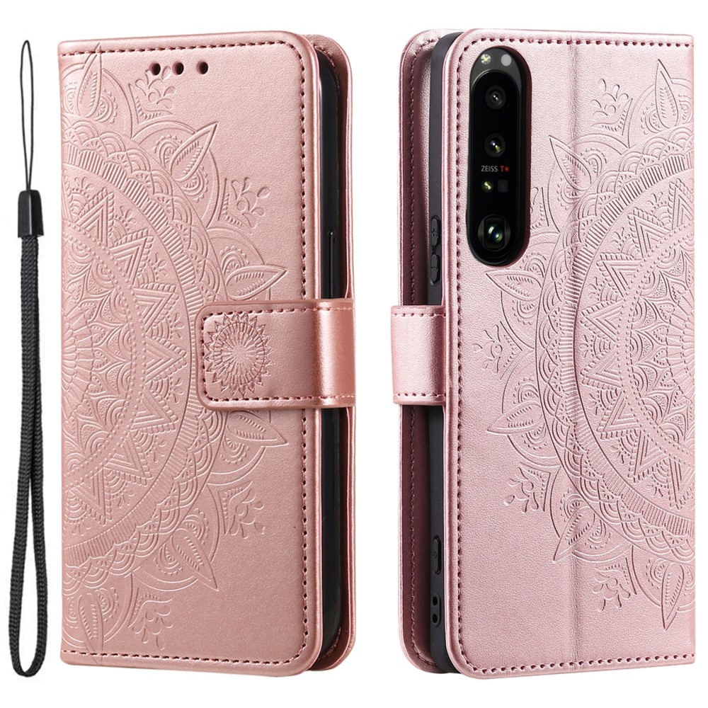 Custodia in pelle Mandala Sony Xperia 1 V oro rosa