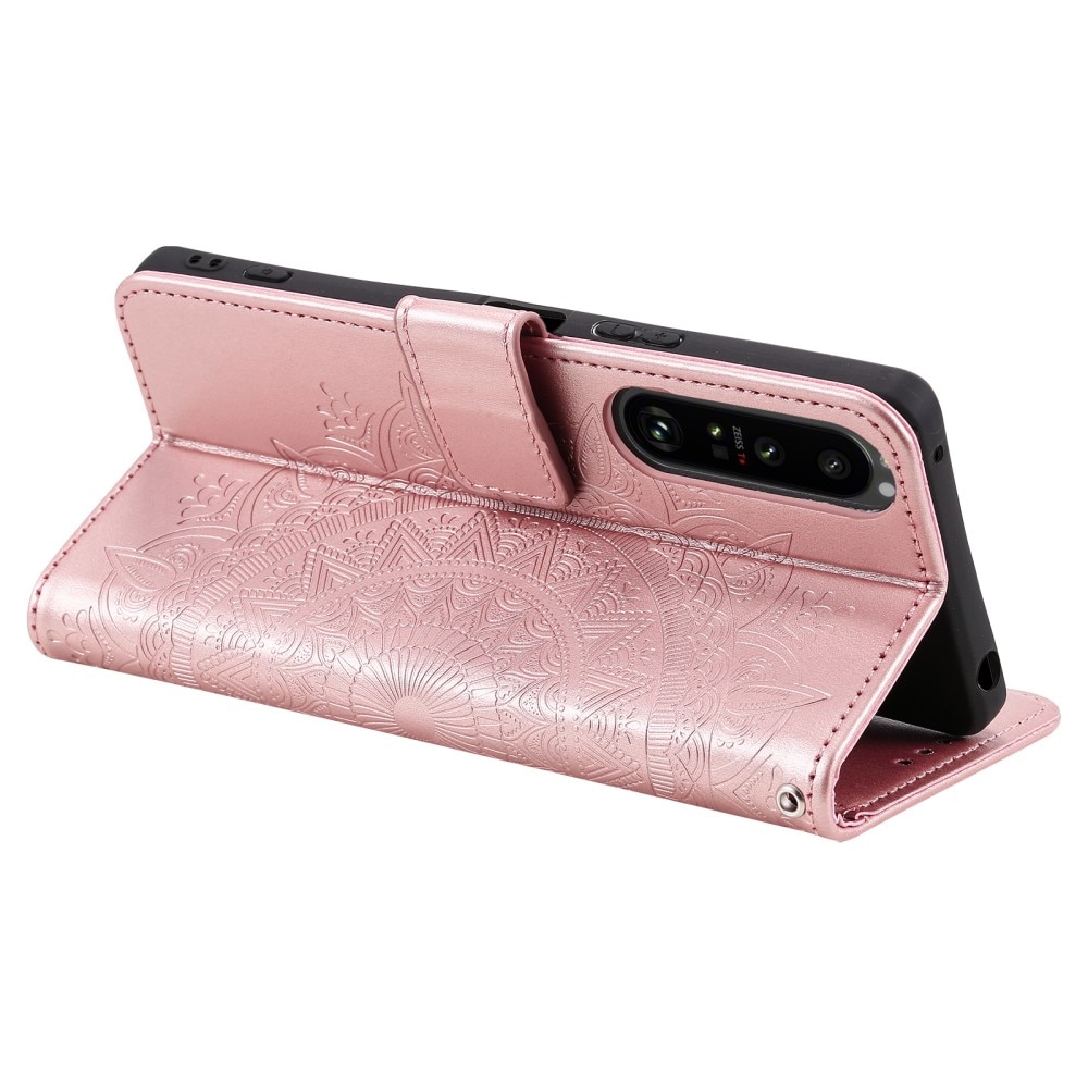 Custodia in pelle Mandala Sony Xperia 1 V oro rosa