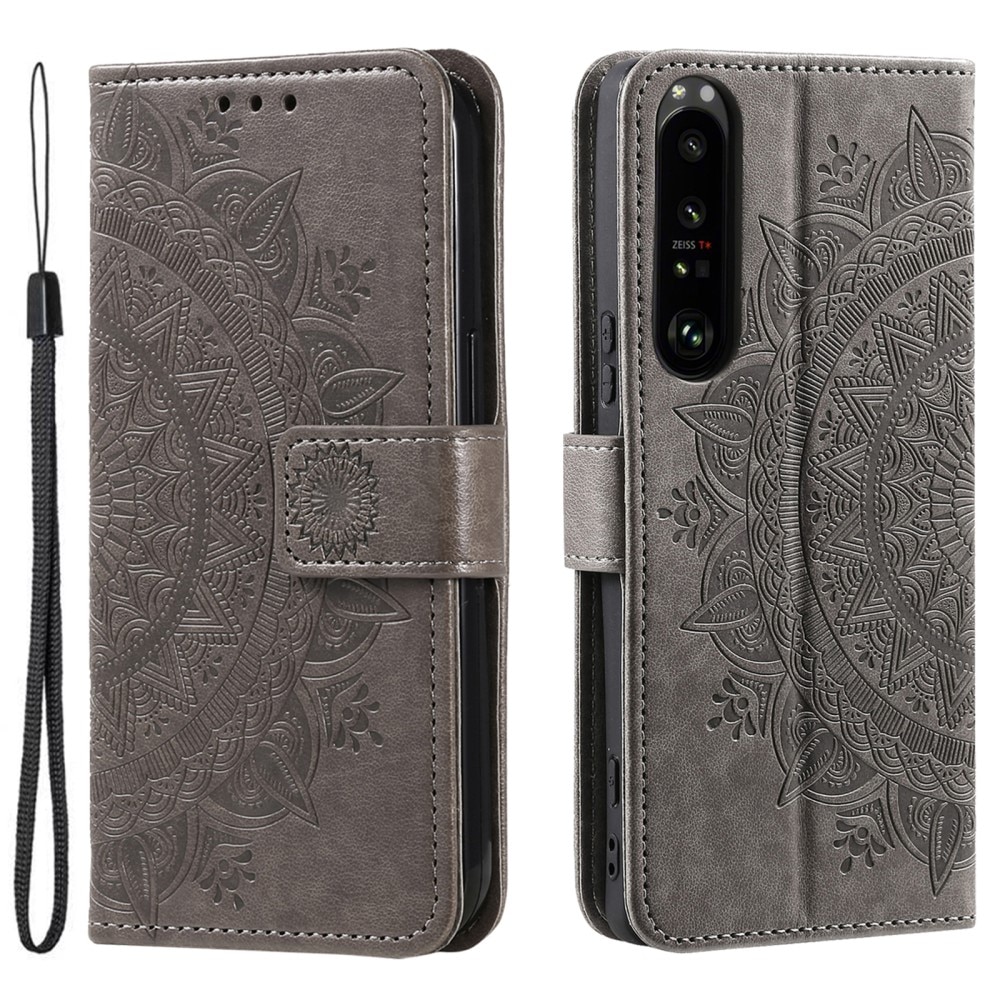 Custodia in pelle Mandala Sony Xperia 1 V grigio