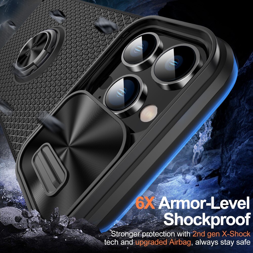 Cover TPU con protezione fotocamera + Ring iPhone 13 Pro Max nero