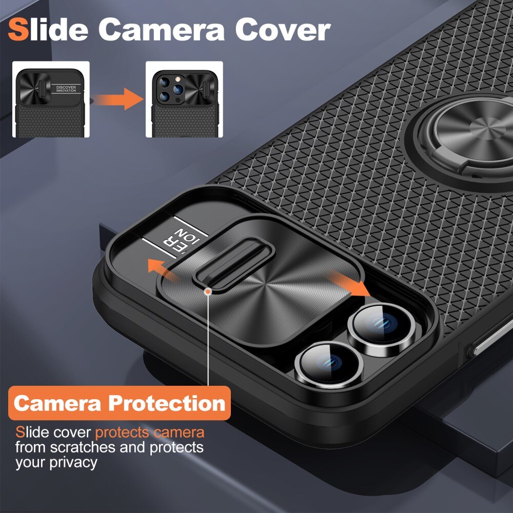 Cover TPU con protezione fotocamera + Ring iPhone 13 Pro Max nero