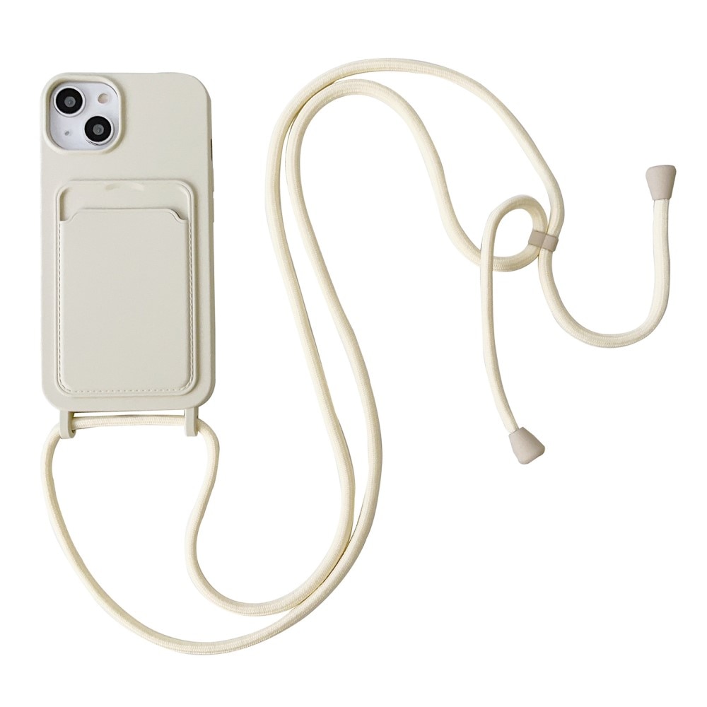 Cover in silicone portacarte + cinturino iPhone 14 beige
