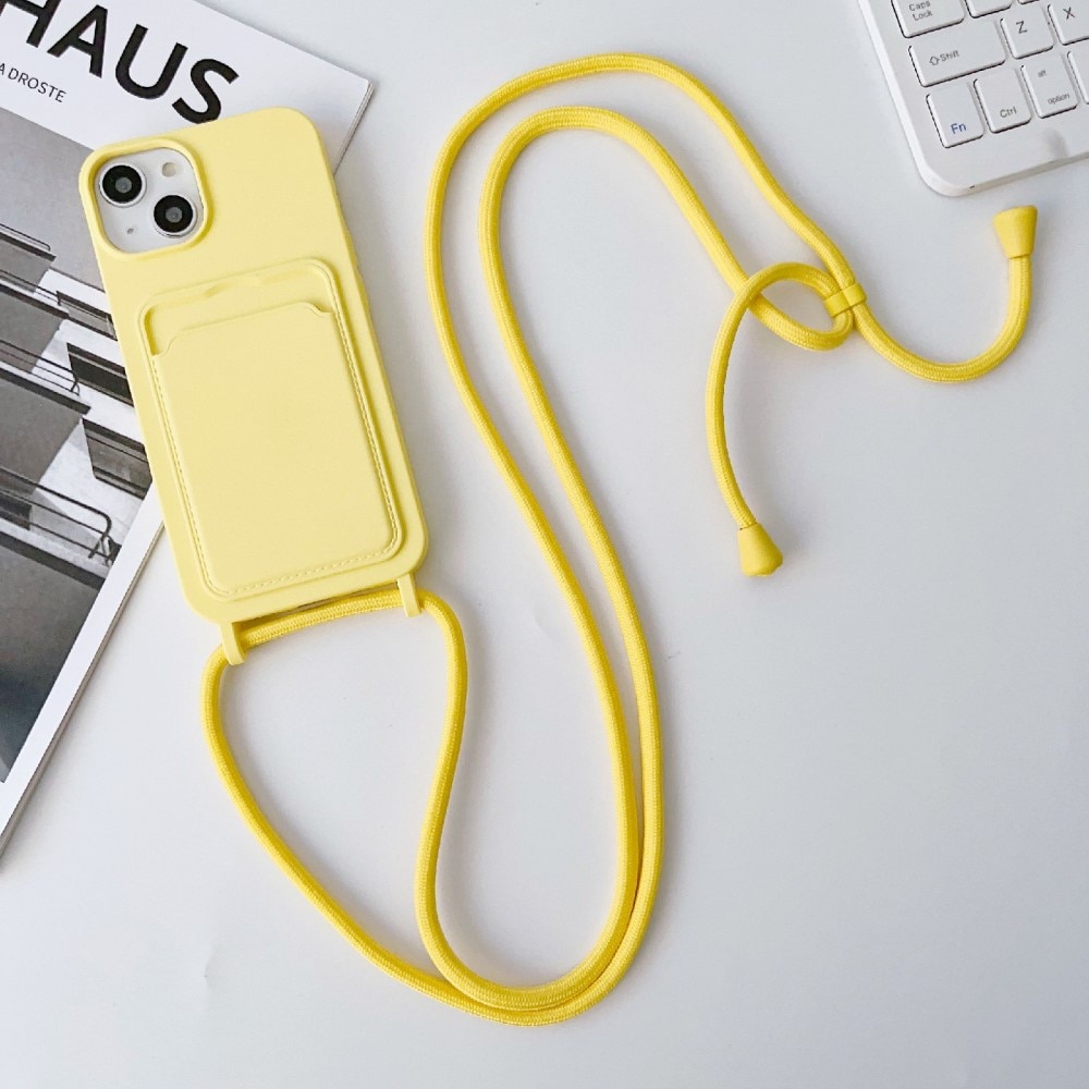 Cover in silicone portacarte + cinturino iPhone 14 giallo