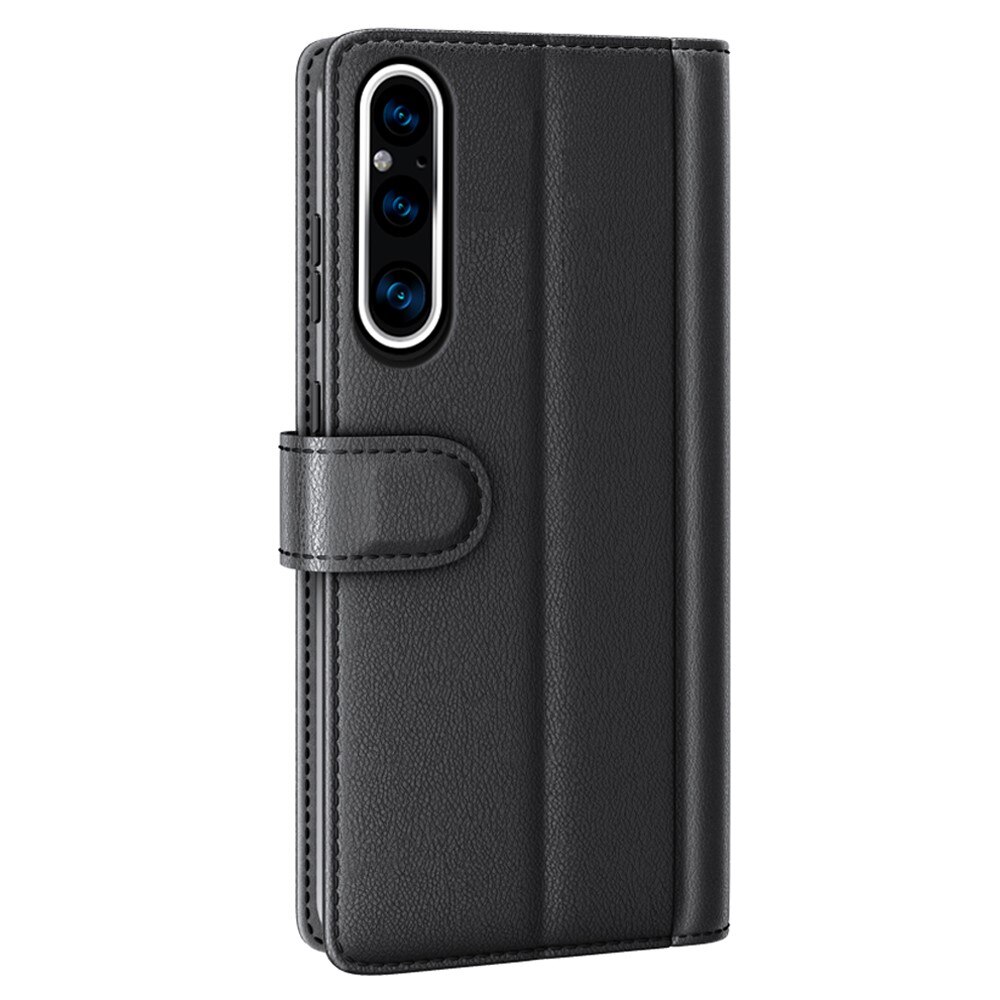 Custodia a portafoglio in vera pelle Sony Xperia 1 V, nero