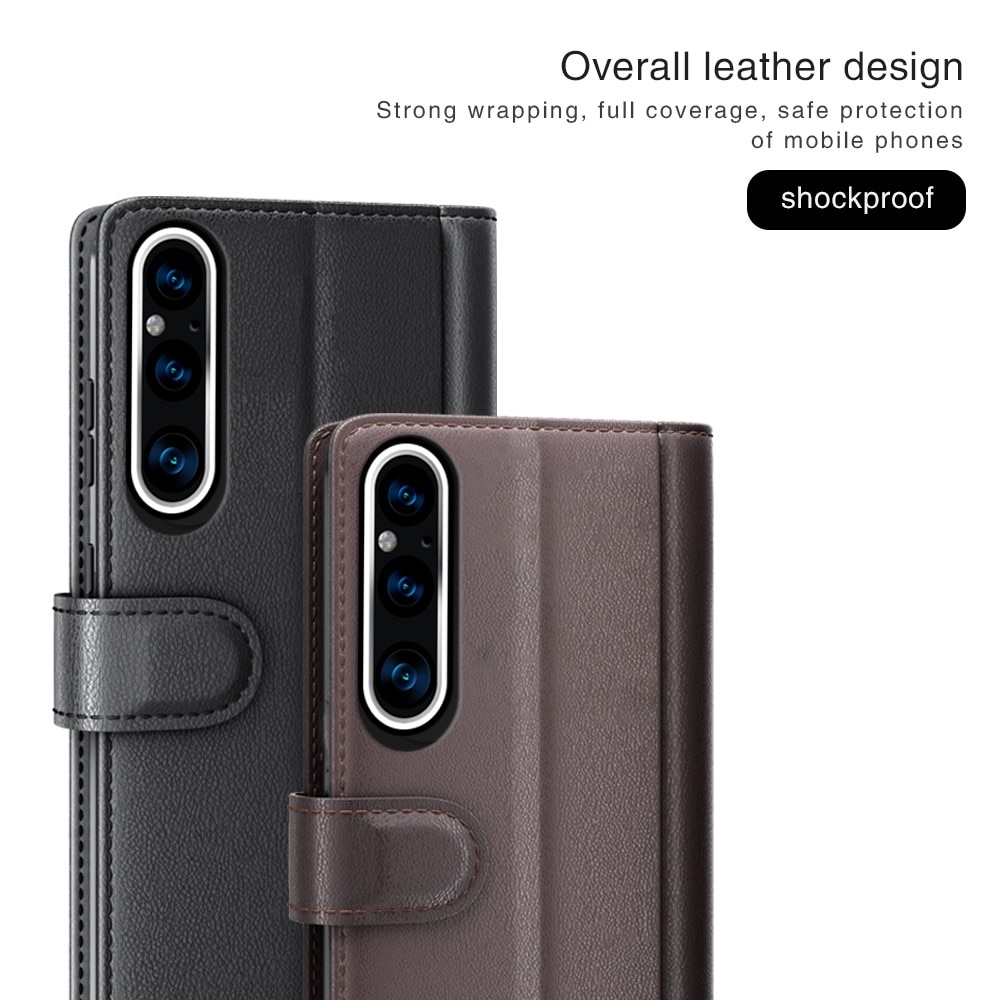 Custodia a portafoglio in vera pelle Sony Xperia 1 V, marrone