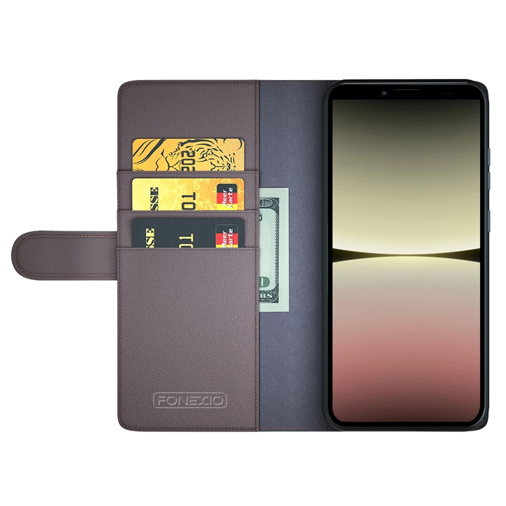 Custodia a portafoglio in vera pelle Sony Xperia 10 V, Marrone