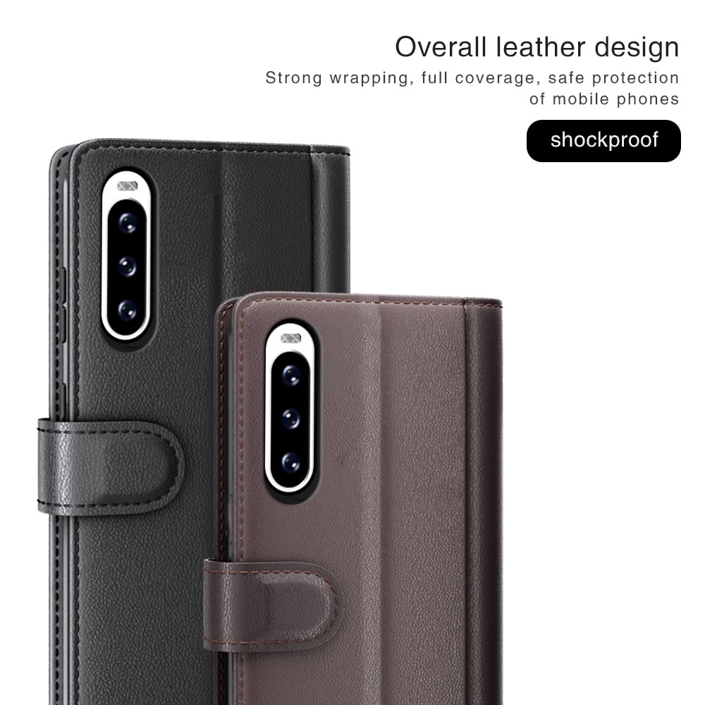 Custodia a portafoglio in vera pelle Sony Xperia 10 V, marrone