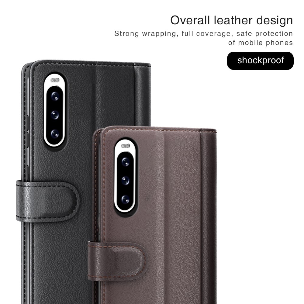 Custodia a portafoglio in vera pelle Sony Xperia 10 V, Marrone