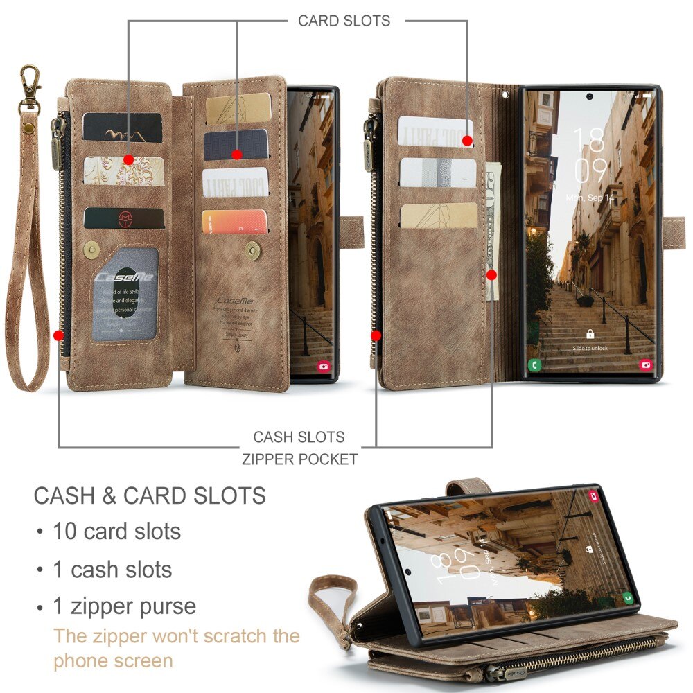 Custodie a portafoglio Zipper Samsung Galaxy S23 Ultra Marrone