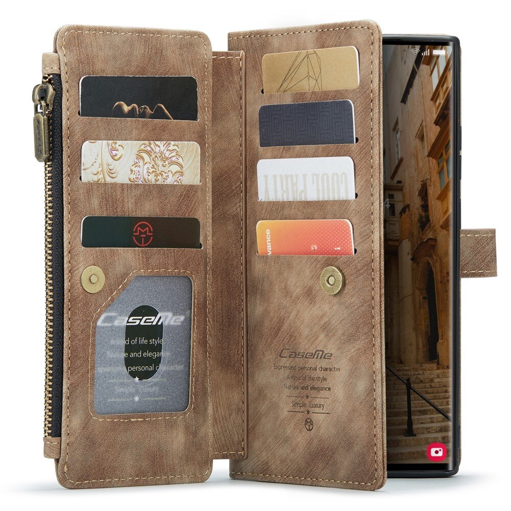 Custodie a portafoglio Zipper Samsung Galaxy S23 Ultra Marrone