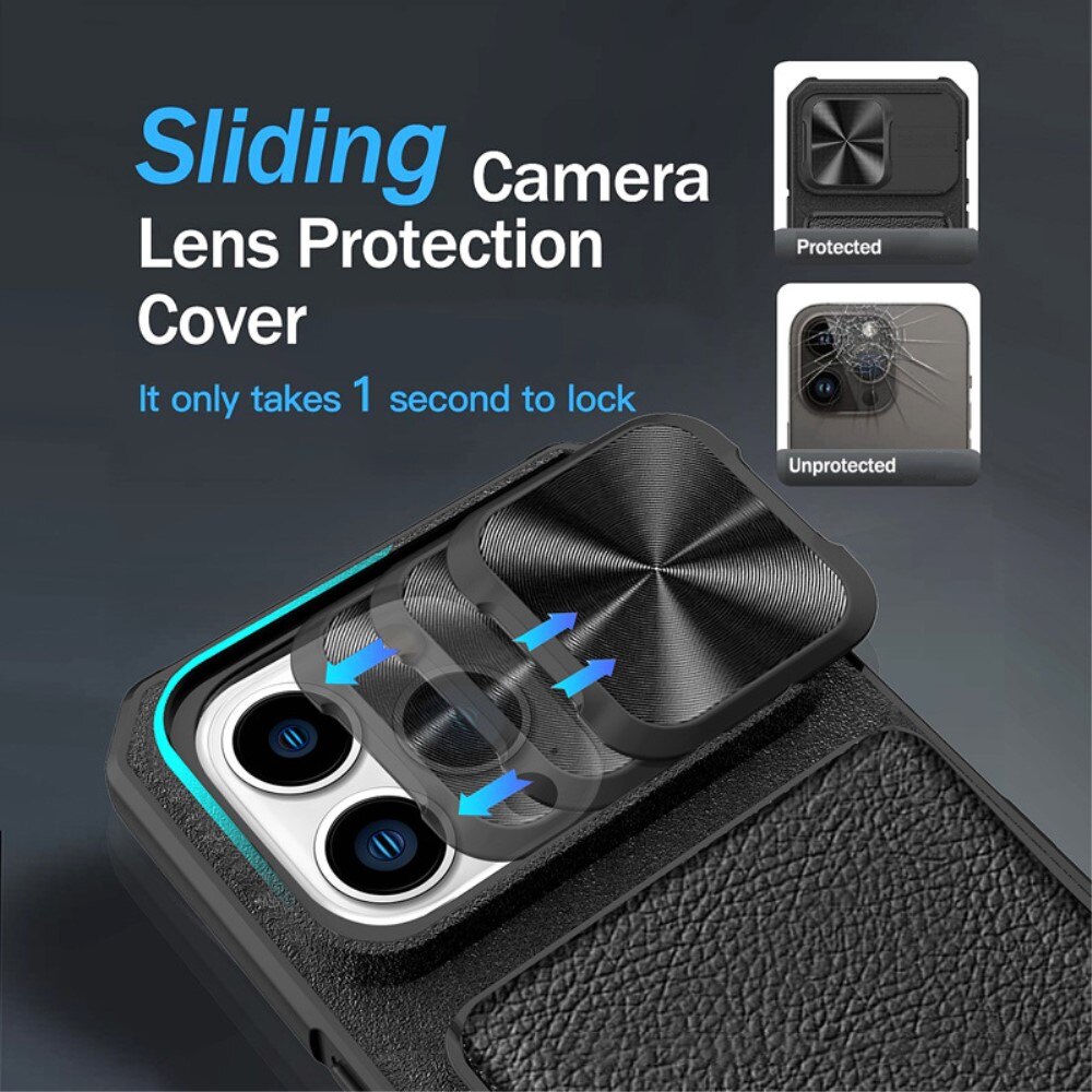 Cover ibride Protezione fotocamera+Portacarte iPhone 14 Pro Max nero