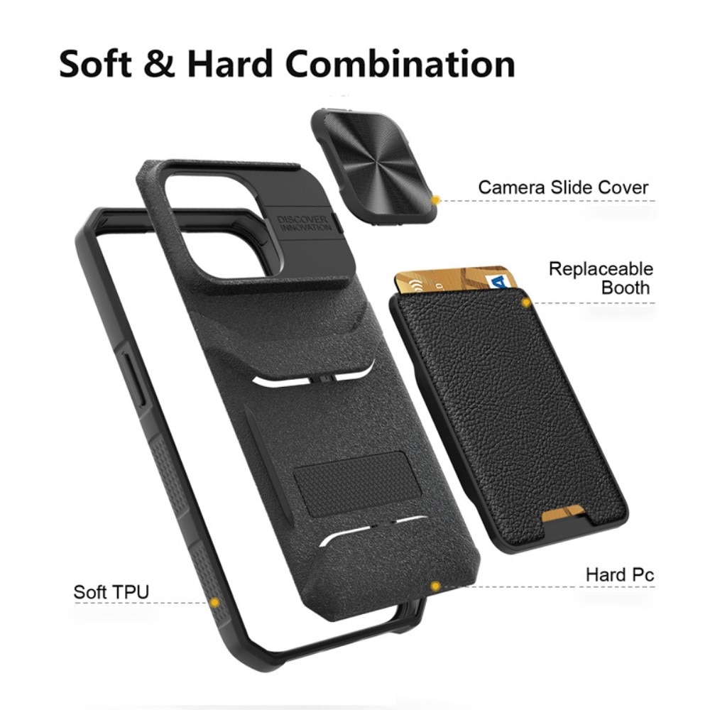 Cover ibride Protezione fotocamera+Portacarte iPhone 14 Pro Max nero