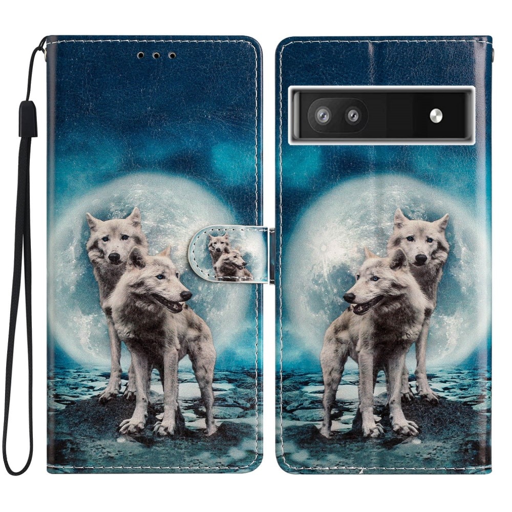 Cover portafoglio Google Pixel 6a lupi