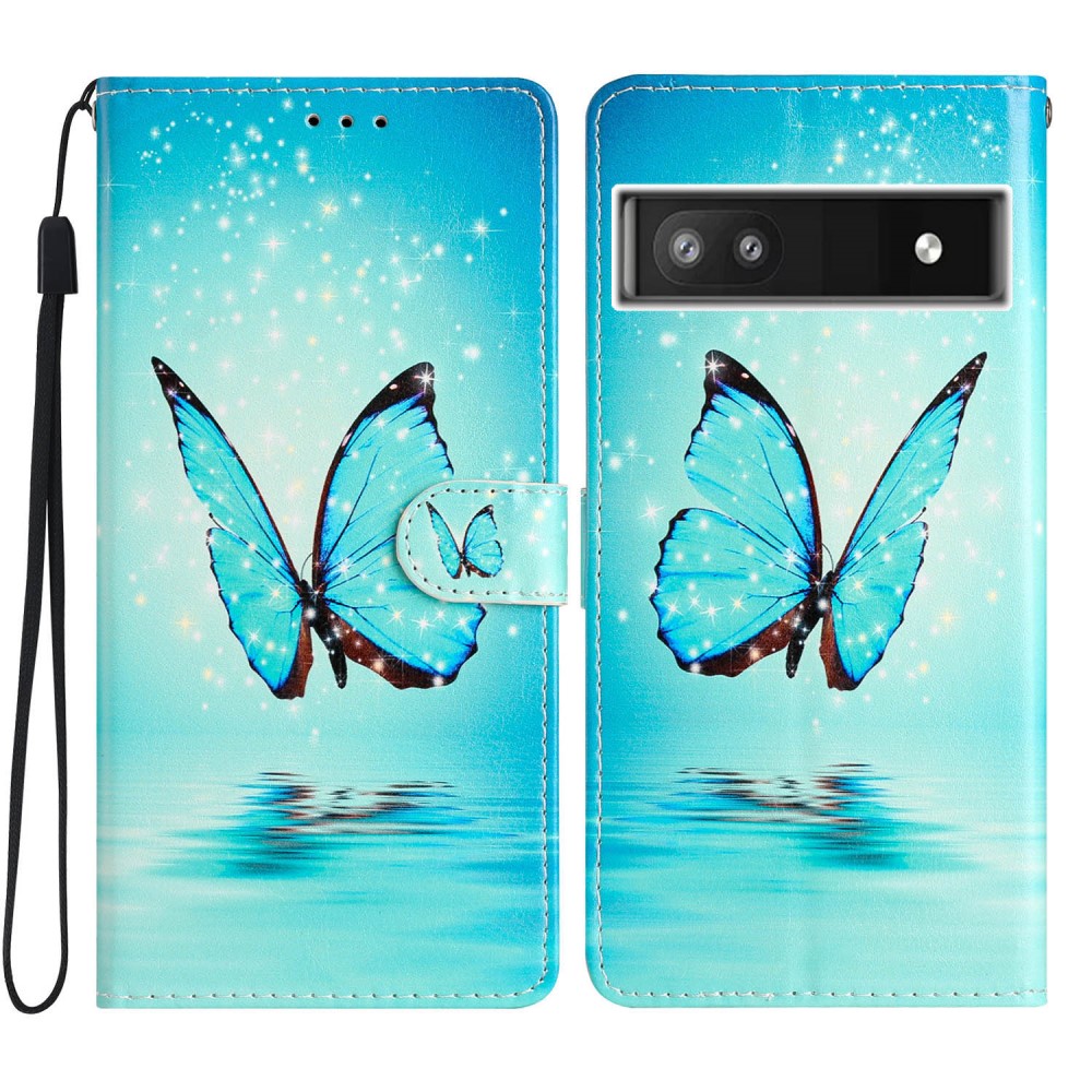 Cover portafoglio Google Pixel 6a farfalle blu