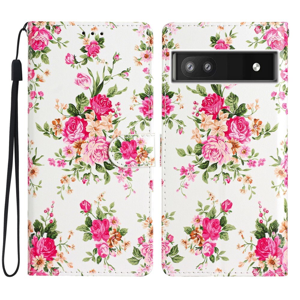 Cover portafoglio Google Pixel 6a fiori rosa