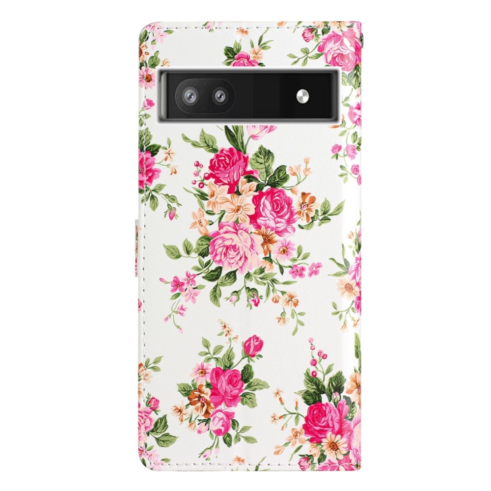 Cover portafoglio Google Pixel 6a fiori rosa
