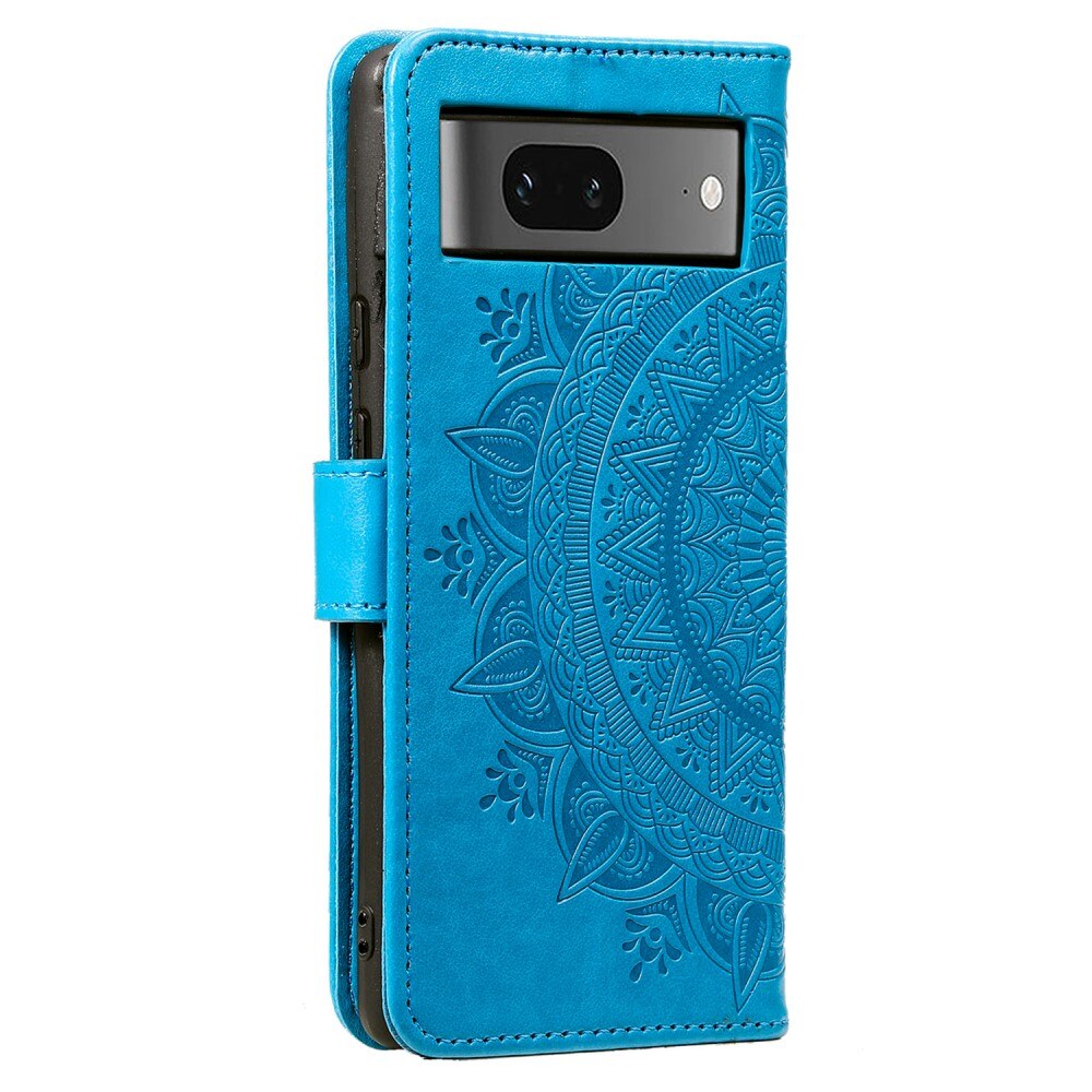 Custodia in pelle Mandala Google Pixel 8 blu