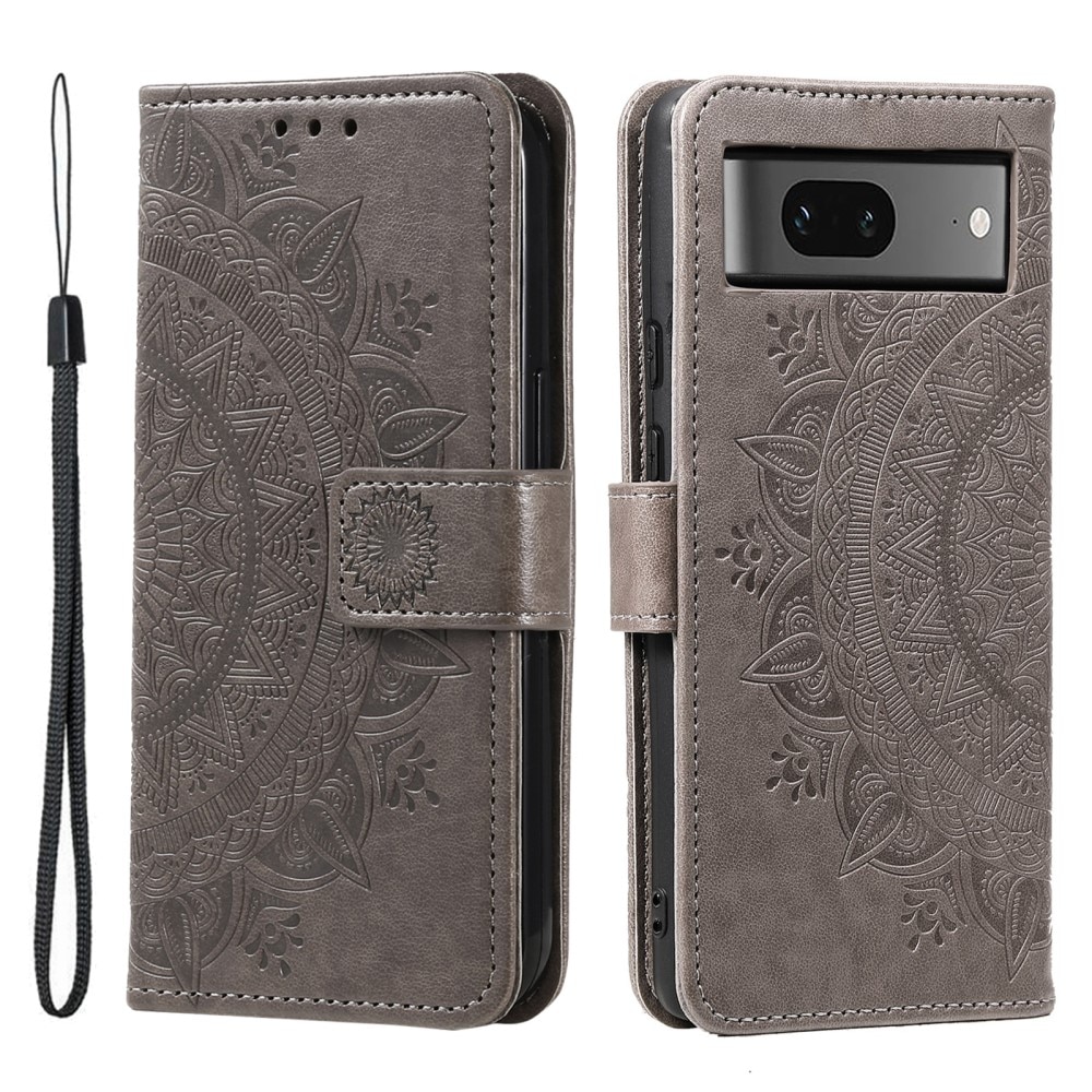 Custodia in pelle Mandala Google Pixel 8 grigio