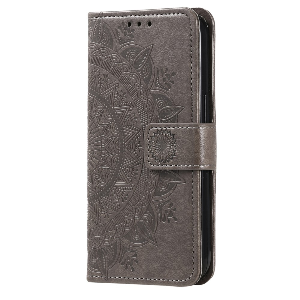 Custodia in pelle Mandala Google Pixel 8 grigio