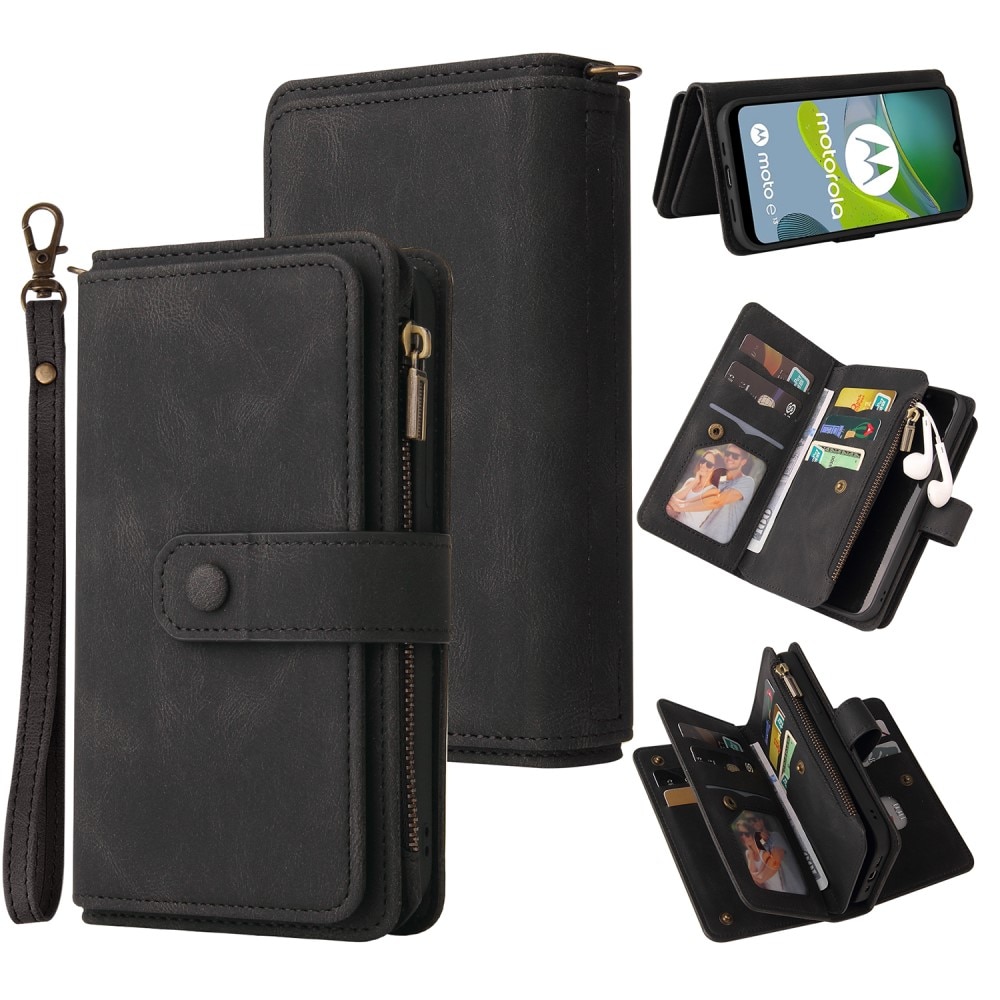 Leather Multi Wallet Motorola Moto E13 nero