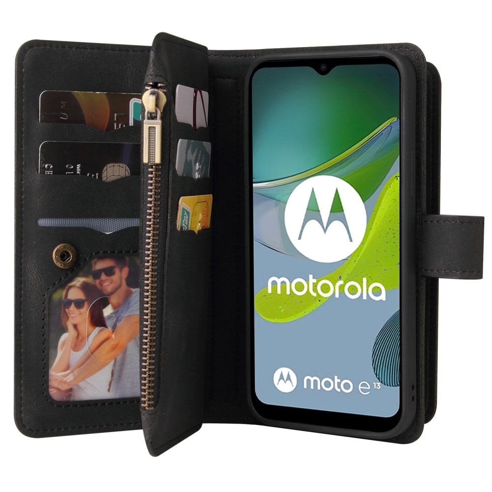 Leather Multi Wallet Motorola Moto E13 nero