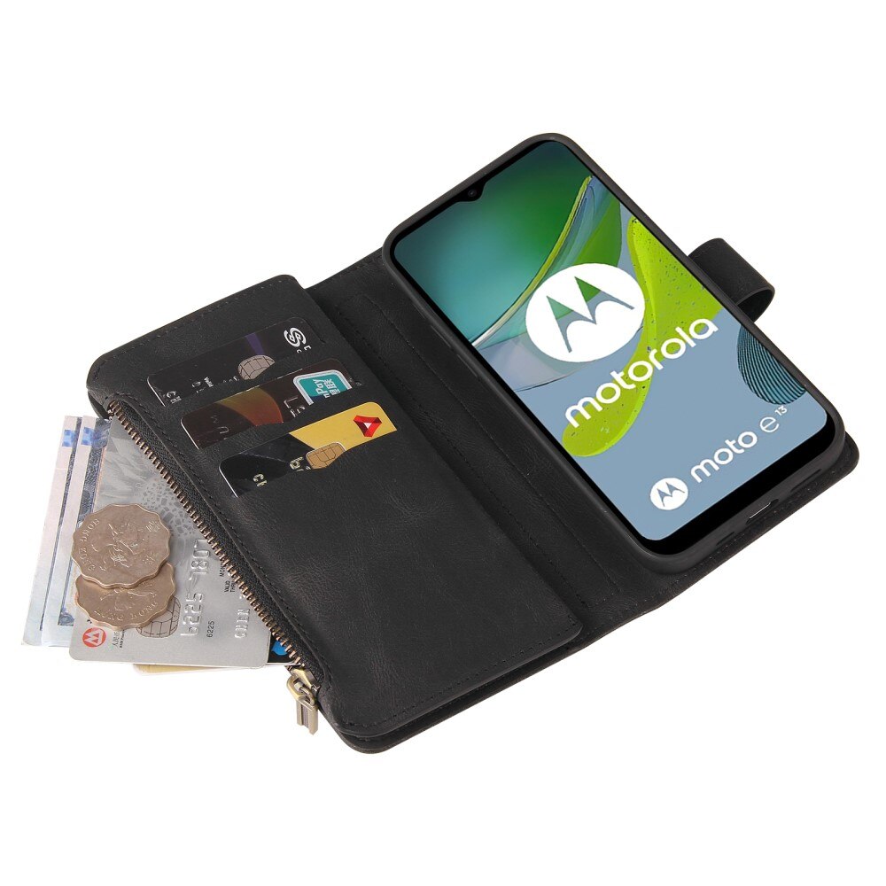 Leather Multi Wallet Motorola Moto E13 nero