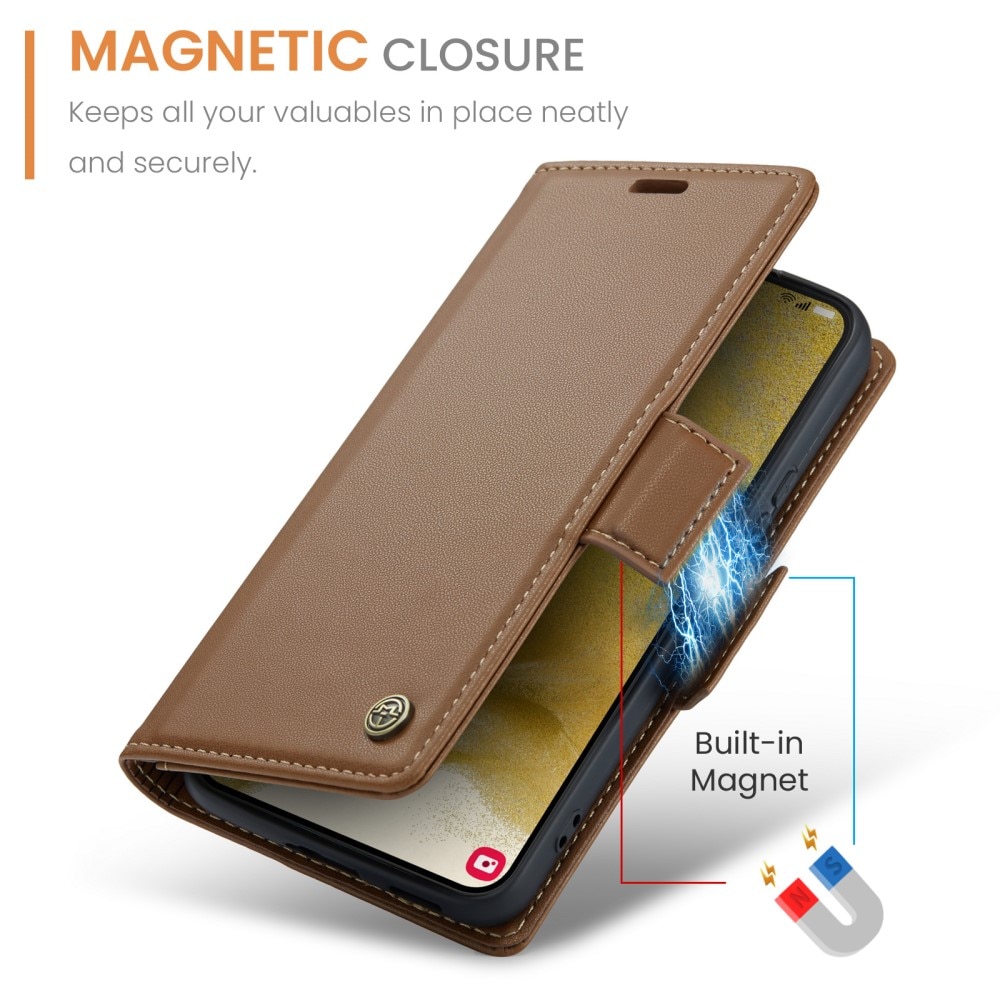 Custodie a portafoglio sottili anti-RFID Samsung Galaxy S22 marrone