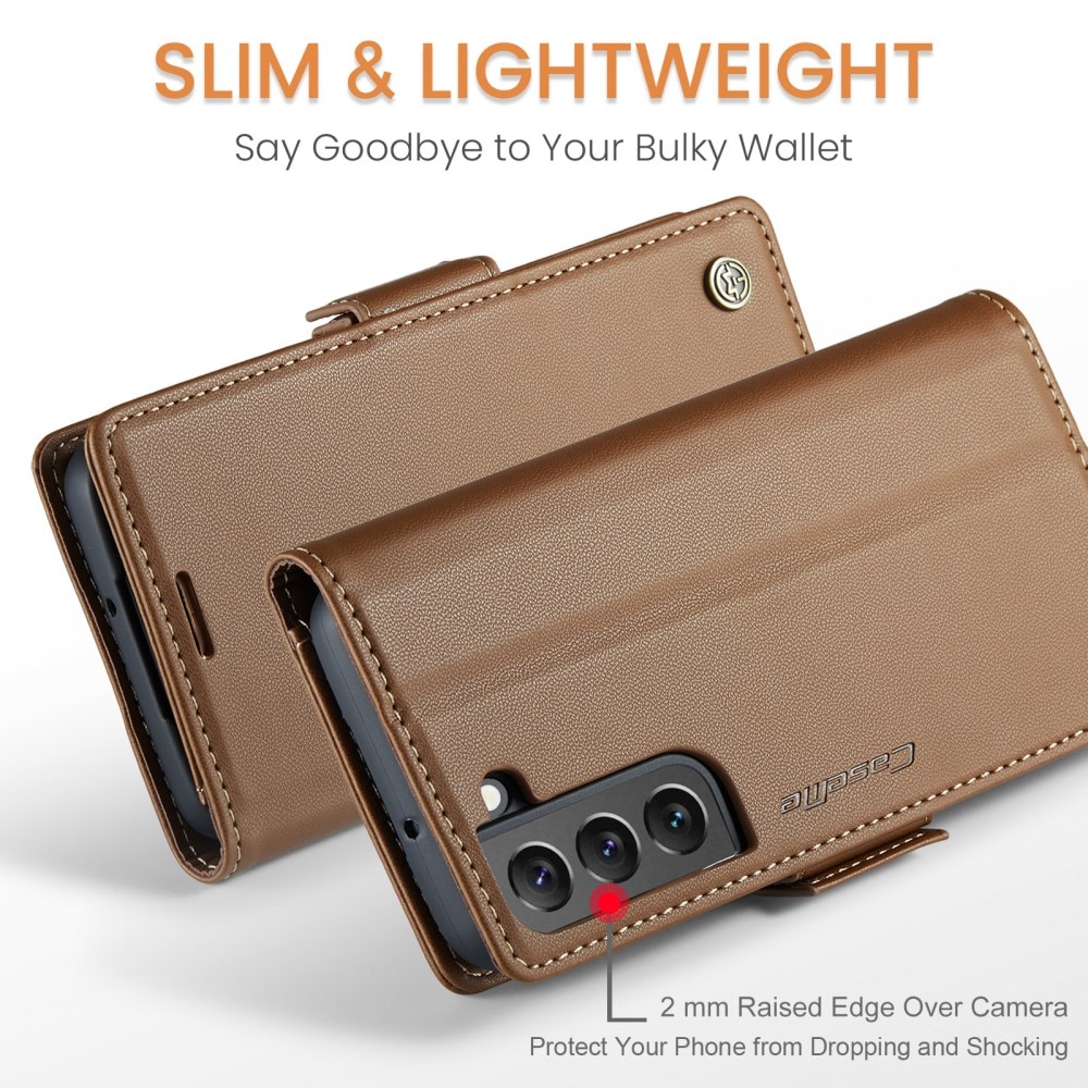 Custodie a portafoglio sottili anti-RFID Samsung Galaxy S22 Plus marrone