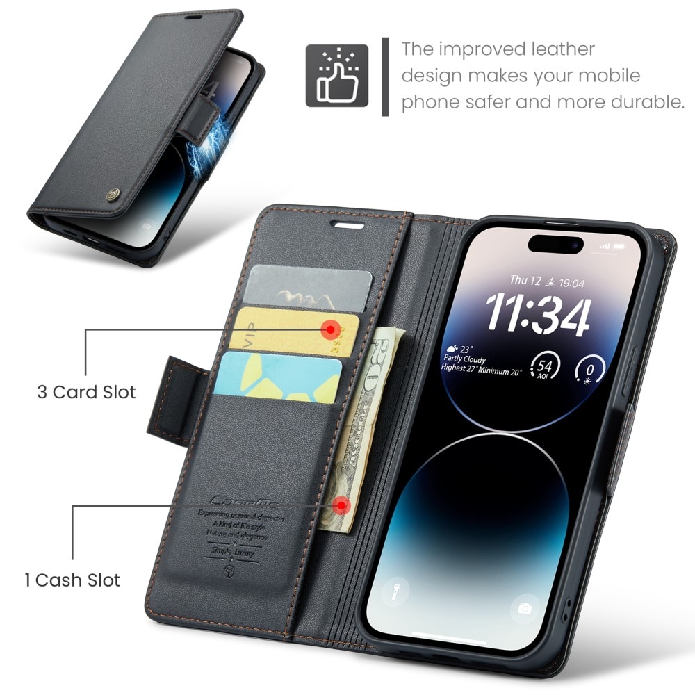 Custodie a portafoglio sottili anti-RFID Apple iPhone 14 Pro Nero