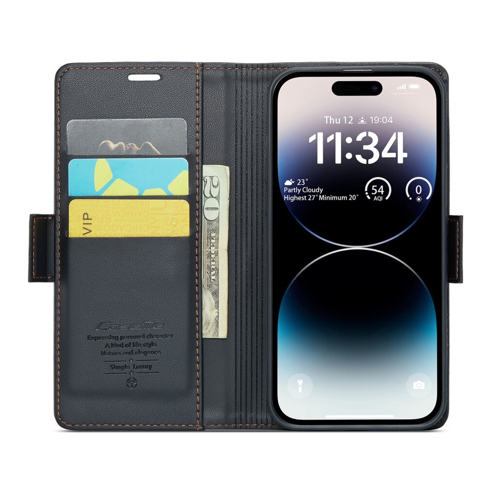 Custodie a portafoglio sottili anti-RFID Apple iPhone 14 Pro Nero