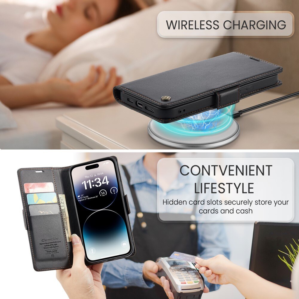 Custodie a portafoglio sottili anti-RFID Apple iPhone 14 Pro Nero