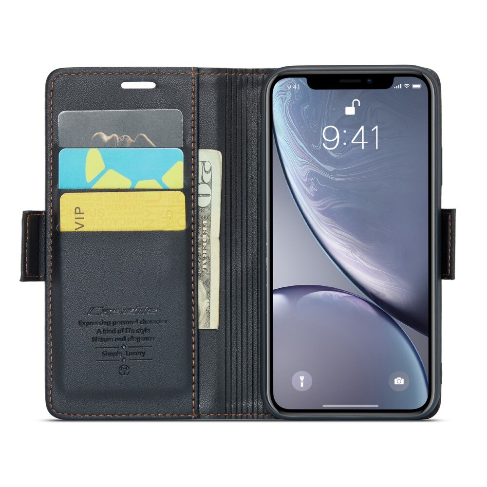 Custodie a portafoglio sottili anti-RFID iPhone Xr Nero